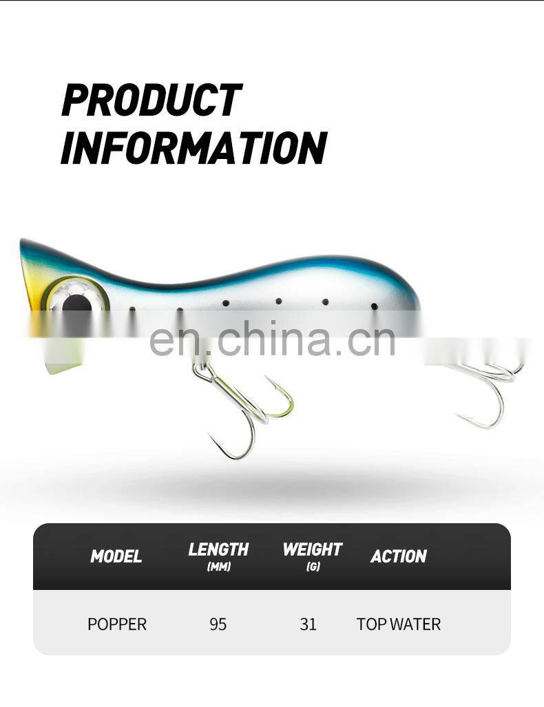 JOHNCOO 95mm 31g Topwater Big Popper Hard Fishing Lures for Sea
