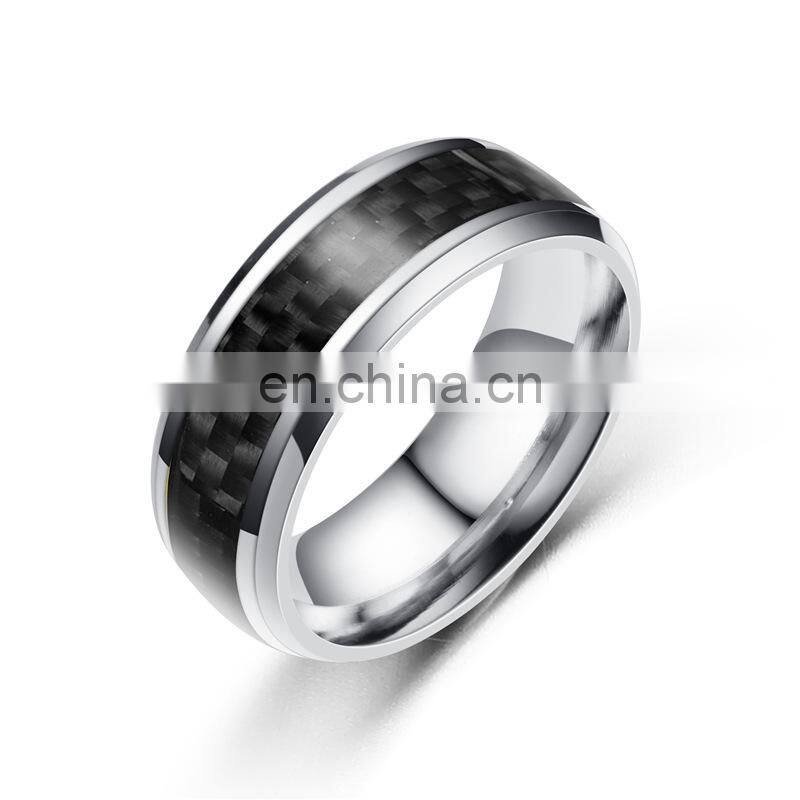 8mm 4 Color Stainless Steel Ring Inlay Carbon Fiber Wedding Ring for Men's Fashion Party Jewelry Gifts (Size 6-13)