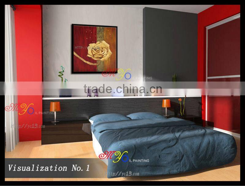 Artwork big single gold flower rose canvas oil painting handmade home decor