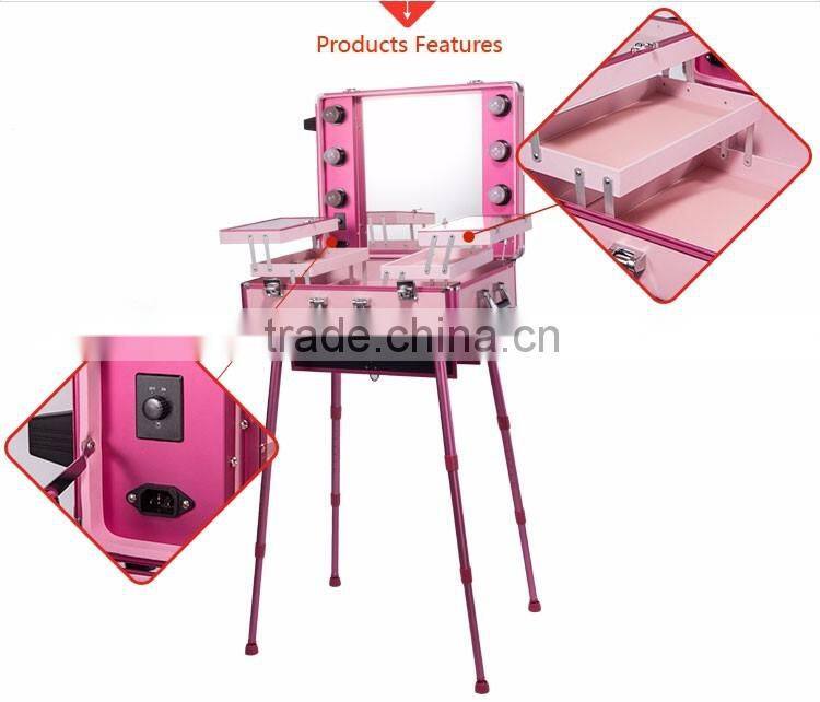 Guangdong Manufacturer Promotional Makeup Design Fashion Aluminum Cosmetic Case makeup trolley case with lighted mirror