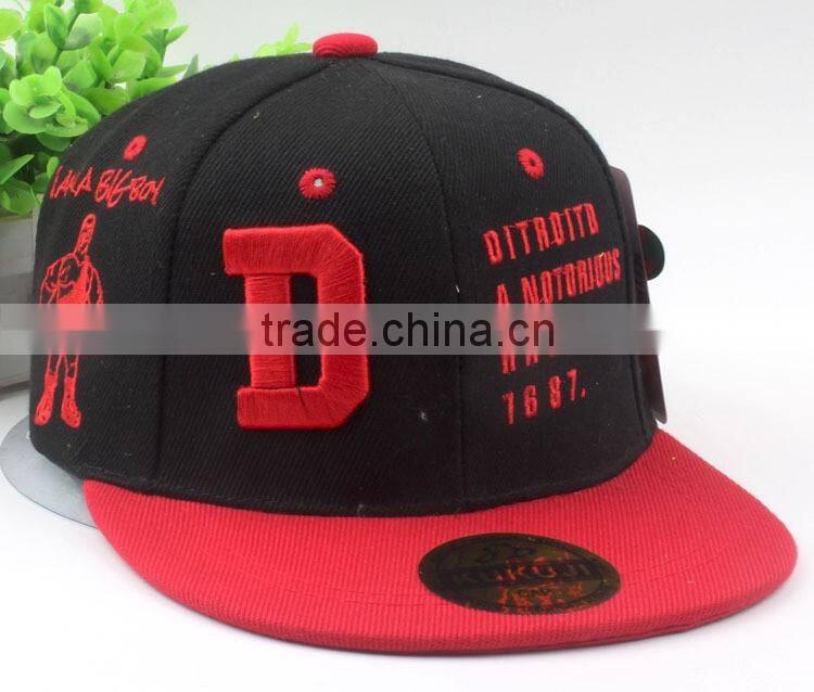 Letter D Embroideried 6 Panel Flat Brim Fashion Kids Children Sun Cap