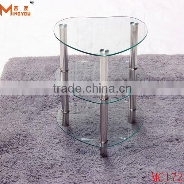 Hot sale clear Glass Living Room Cabinets 3 layer shelf unit