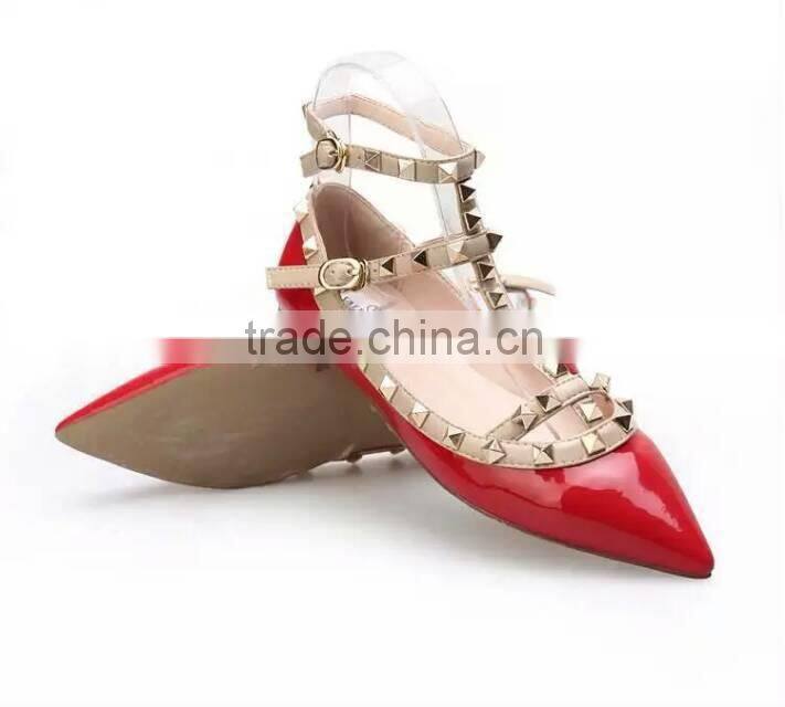 Pointed Toe Lamb Leather Ballet Flats Watercolor Flat Shoes Nice Plating Rivets 5mm heel