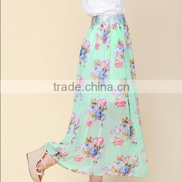 Summer Floral Green Chiffon Business Suit for Women Skirt