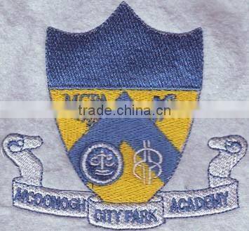 China factory green shield custom embroidery banner badges,custom embroidery patch