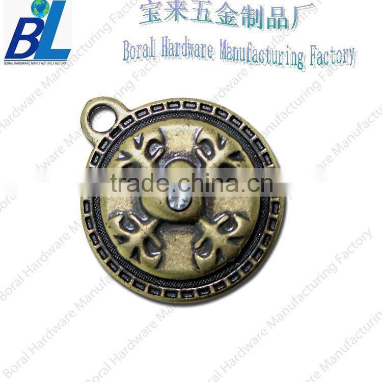 Antique 3d round metal pendant for zippers