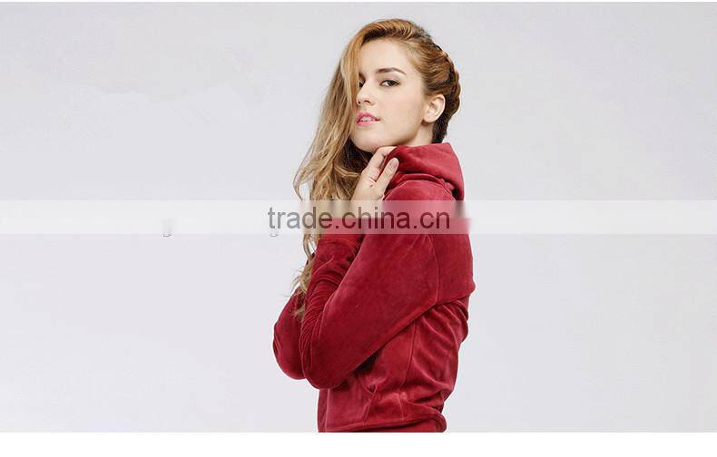 Hot Fall Stylish Womens Sport Suit Clothes red Velour Tracksuit