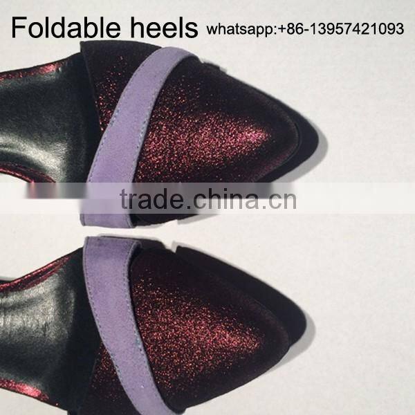 High quality women folding heels shoes heels that fold pointed folding high heel shoes