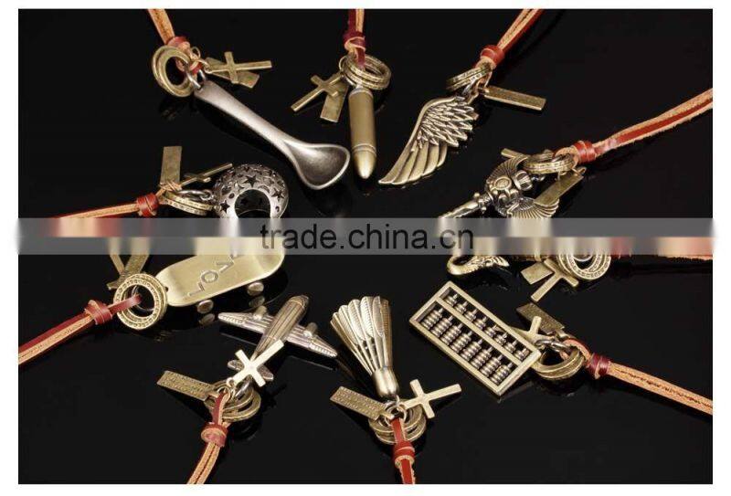 antique jewelry catholic religious items bronze moon necklace with geneuine leather chain