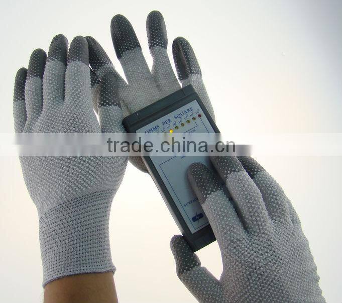 Carbon Fiber ESD PVC Palm Dotted Gloves PU Finger Coated