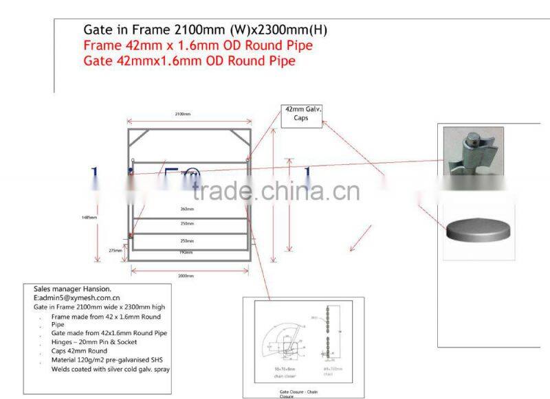 Welded Square Tube Frame and Oval Rail Cattle Panel Gate (Standard Australia Fence)