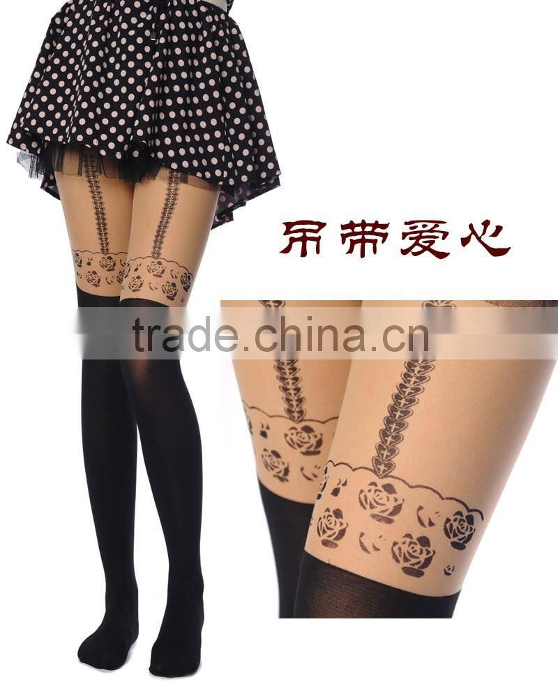 WONDQ Sexy Cat Heart Rose Tattoo Pantyhose And Tights Woman