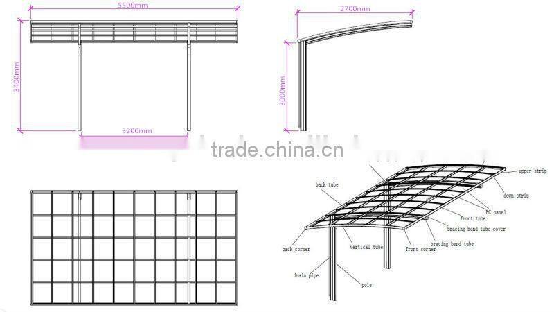 sun shading polycarbonate roofing single carport for four season
