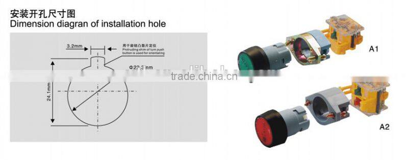 Instantaneous type 600V 10A two position push button with light