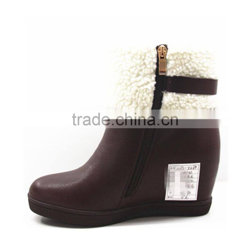 Leather wedges ankle boots women