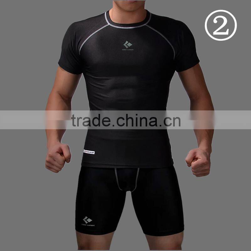2016 compression tights running set men quick dry sports suit gym wear fitness short sleeve t-shirts shorts
