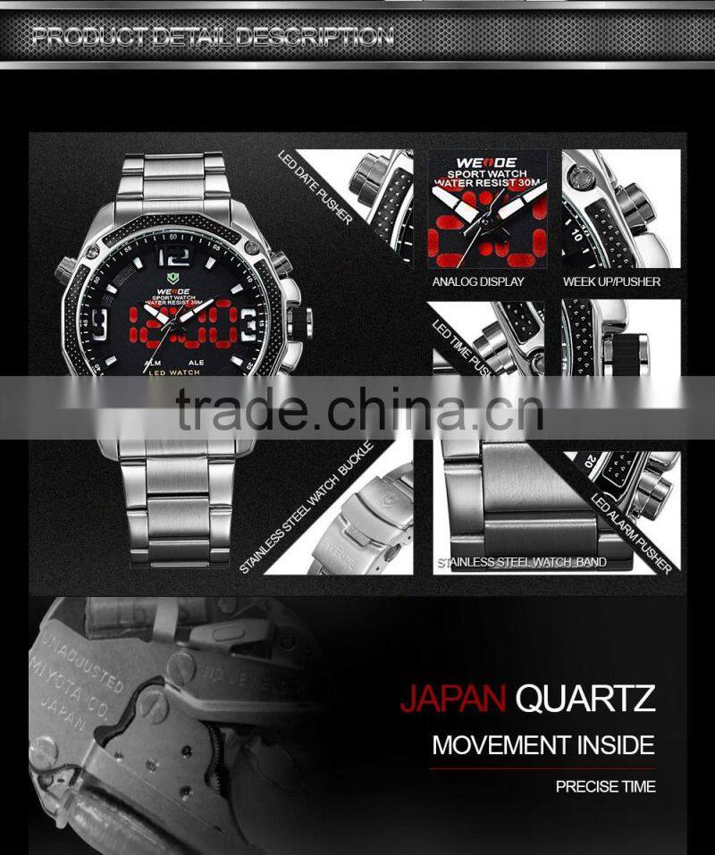 2014 WEIDE Men Watch JAPAN Miyota Quartz Watch ,touch screen hand watch ,red dial watches Luxury Brand Casual Watches WH2306-1