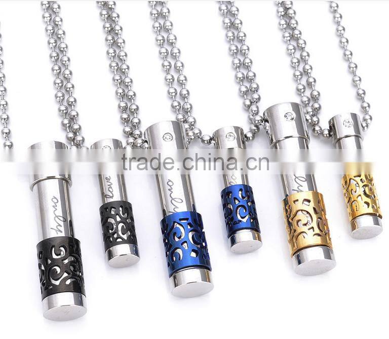 2016 High quality stainless steel bottle pendant can open perfume pendant necklace matching for couples