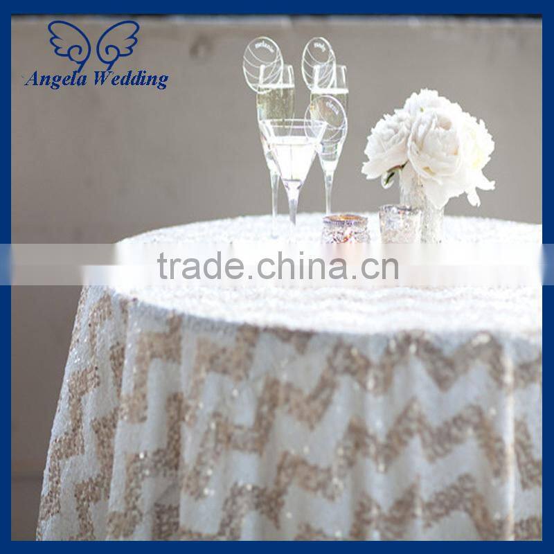 CL006D good quality heavy beaded 132 inch round cheap decorative rose gold sequin table cloth