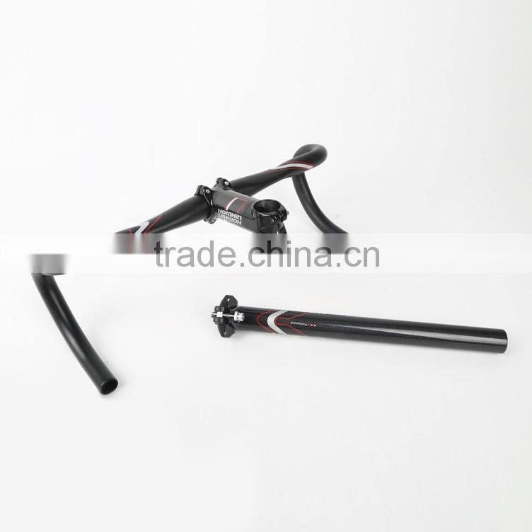 HS006 Three Piece Set Road Racing Bicycle Cruiser bullhorn bar Handlebar Stems Riser Bicycle Seat post alloy seatpost HOMHIN