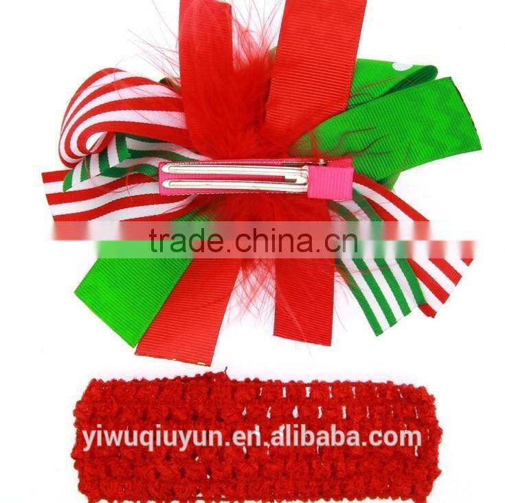 Christmas Style Woven Crochet Elastic Band with feather clips Floral Headband Girls Hair Jewelry Photo Prop Craft