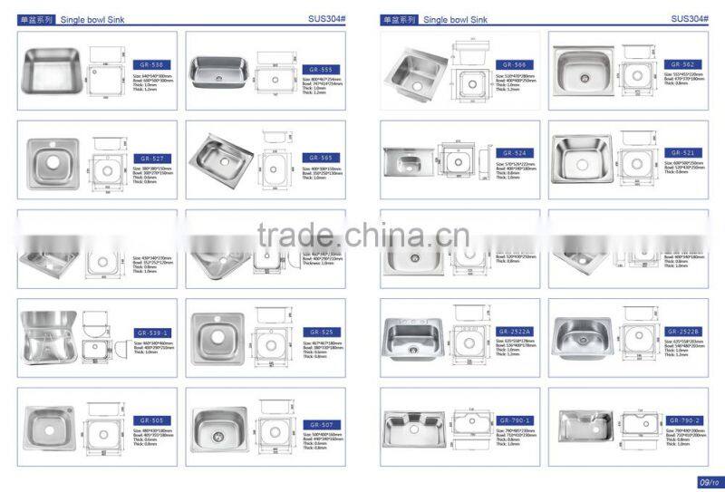 High Quality Stainless Steel Single Bowl Topmount Hand Wash Kitchen Sink GR- 539D