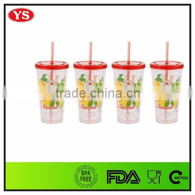 Customized BPA Free 20 ounce plastic tumbler with straw for drinking