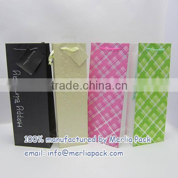 Black Wine Bag Euro Hook Paper Bag With Swing Tag Loop Handles