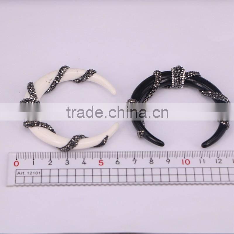 White / Black Resin Gem Pendant, Pave Crystal Twine Around Resin Horn Druzy Pendant