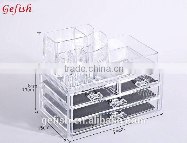 Mulit-size molding clear acrylic/ps makeup organizer cosmetic box with drawers