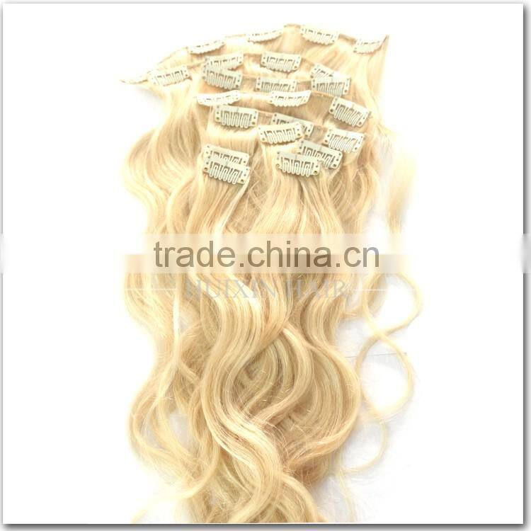 Blonde Cambodian Human Hair Wavy Clip In Hair Extension