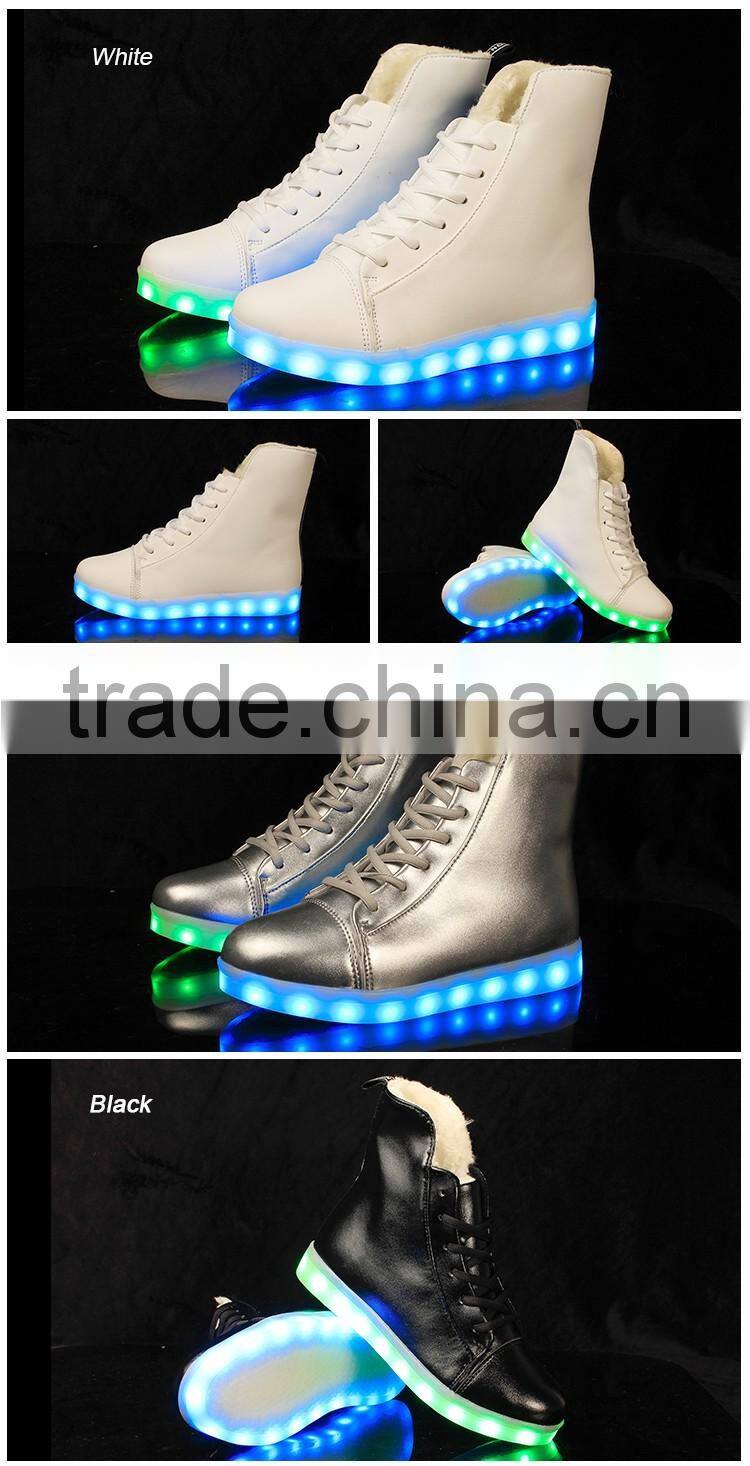 2016 High Neck Warm Shoes For Men Leather LED Light Up Shoe