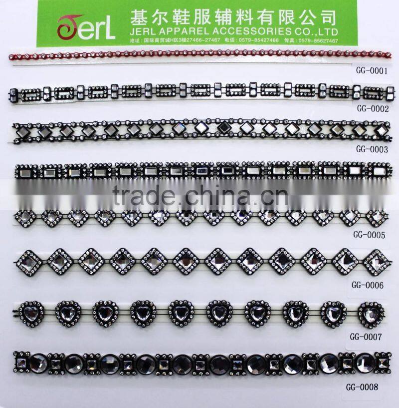 High quality single row square shape fancy cup chain plastic crystal rhinestone trimming