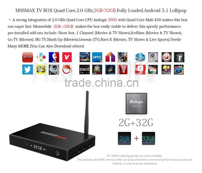 2016 New Arrival M9S MAX S905 2G 32G tv box Android 5.1 WIFI 2.4G +5G +Bluetooth