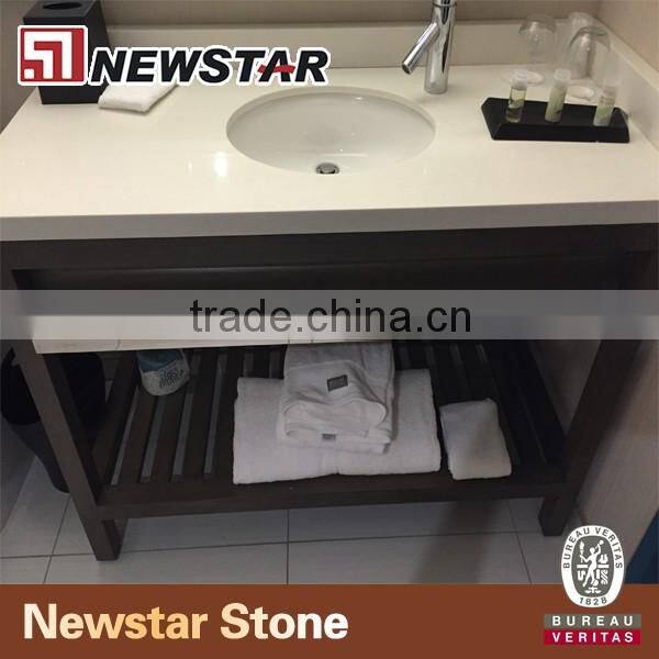 Corner vanity cabinet with pure white quartz tops