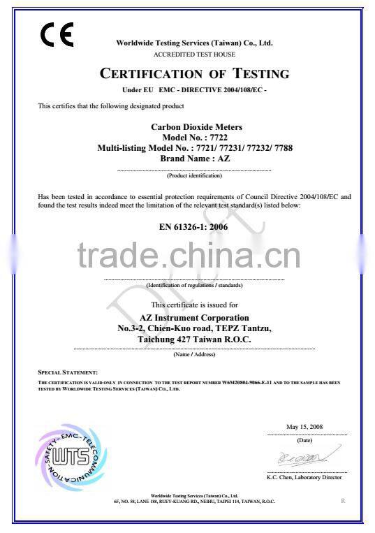 Wallmount Super Large LCD Carbon Dioxide Gas Temperature Detector With Alarm