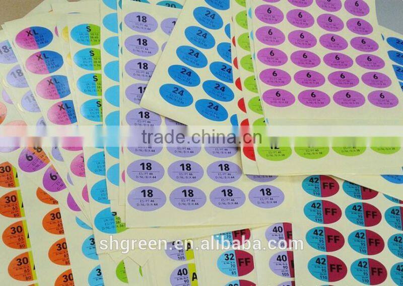Colorful size sticker for garment