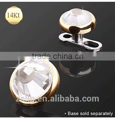 14k gold plated dermal anchor with brilliant CZ body piercing jewelry