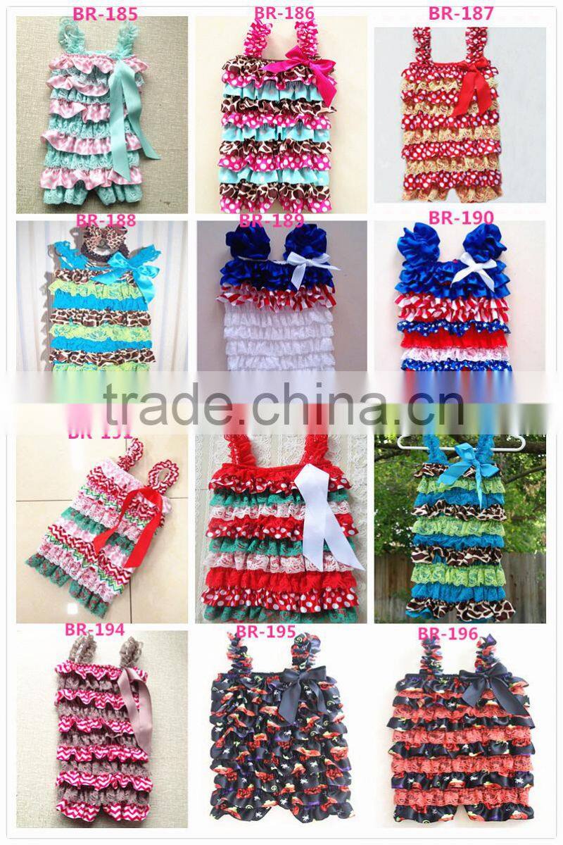 Hot sale Fashion/ Pretty/ Soft Ruffled Rompers Baby Sleeveless Rompers/ Bodysuit Best Posh Petti Ruffle Lace And Satin Rompers