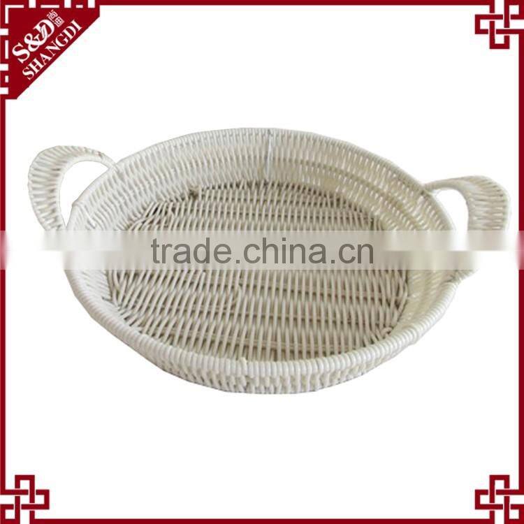 Eco-friendly 3-pc food or sundries receiving plastic weave white wicker basket
