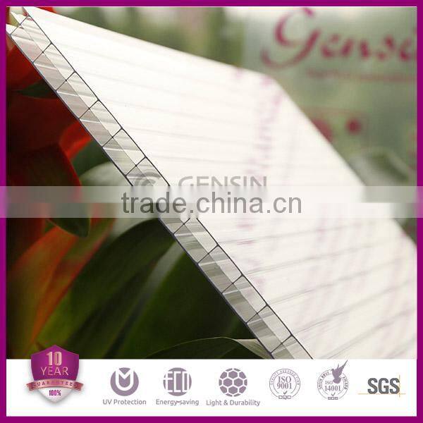Gensin 10-year warranty UV resistant 8mm triple wall polycarbonate hollow sheet 2100*5800mm