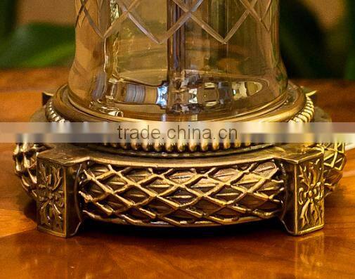 Dark brown cylindrical glass lamp body metal bottom table lamp with fabric lampshade