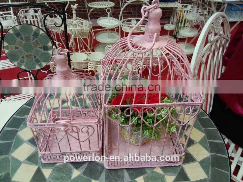 Romantic antique white metal S/2 bird cage flower holder for wedding