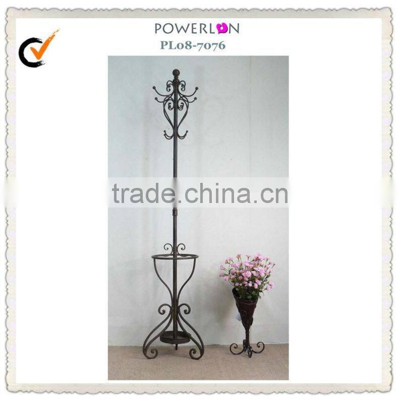 Antique White Portable Wought Iron standing Coat Rack