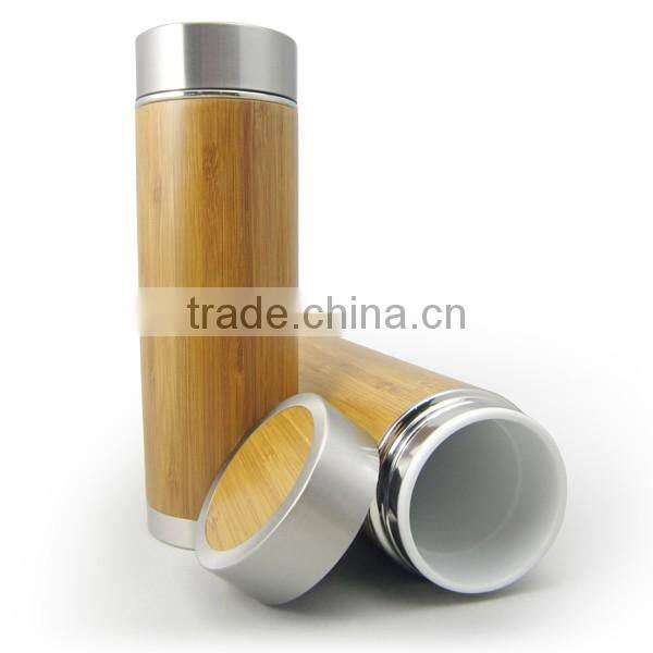 Eco-friendly inner ceramics bamboo bottle natural bamboo travel coffee cup bamboo mugs