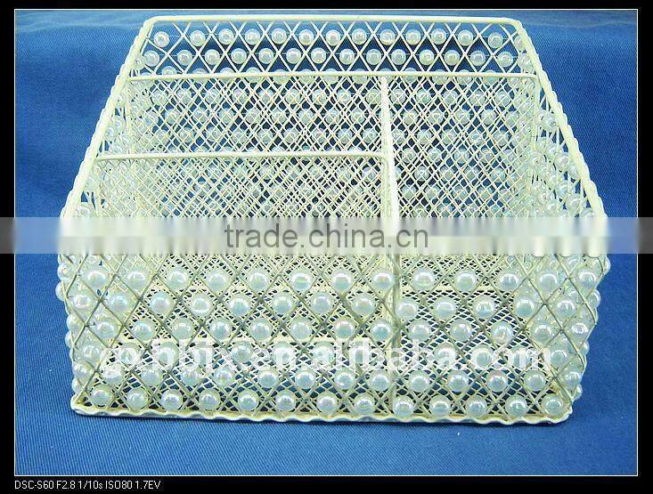 White metal wire and pearl woven magazine&file storage stand