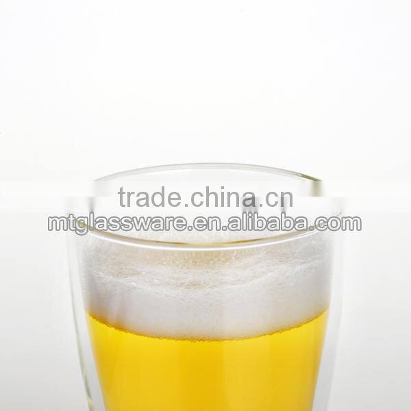 Hand made promotional 562ml double wall clear beer glass