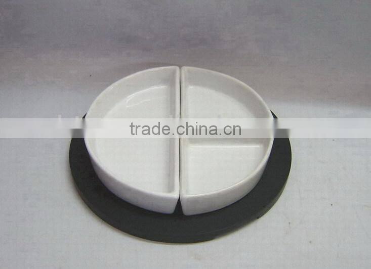 Smiling face shaped ceramic snacks serving tray for sale