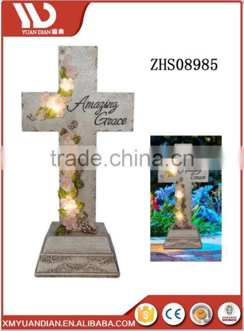 Hot mini selling polyresin cross tombstone for wholesales with led light
