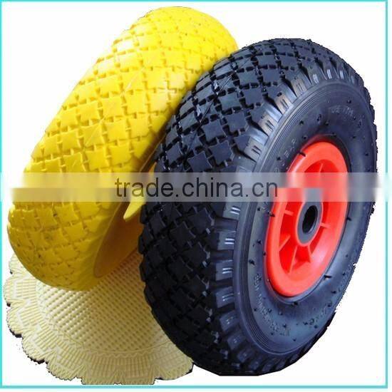 Solid PU foam wheel 3.00-4, PU solid wheel barrow tire 300-4 with plastic rim